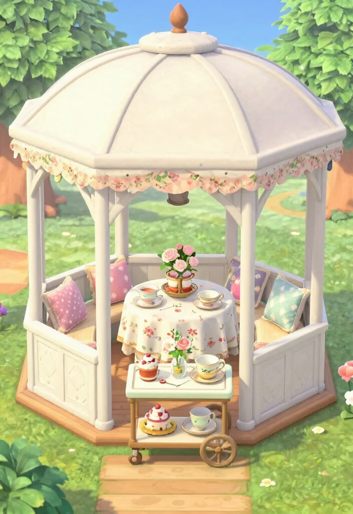 12 Cute ACNH Gazebo Ideas for Your Island Paradise 27 12 Cute ACNH Gazebo Ideas for Your Island Paradise 7. Vintage Tea Party Gazebo 0