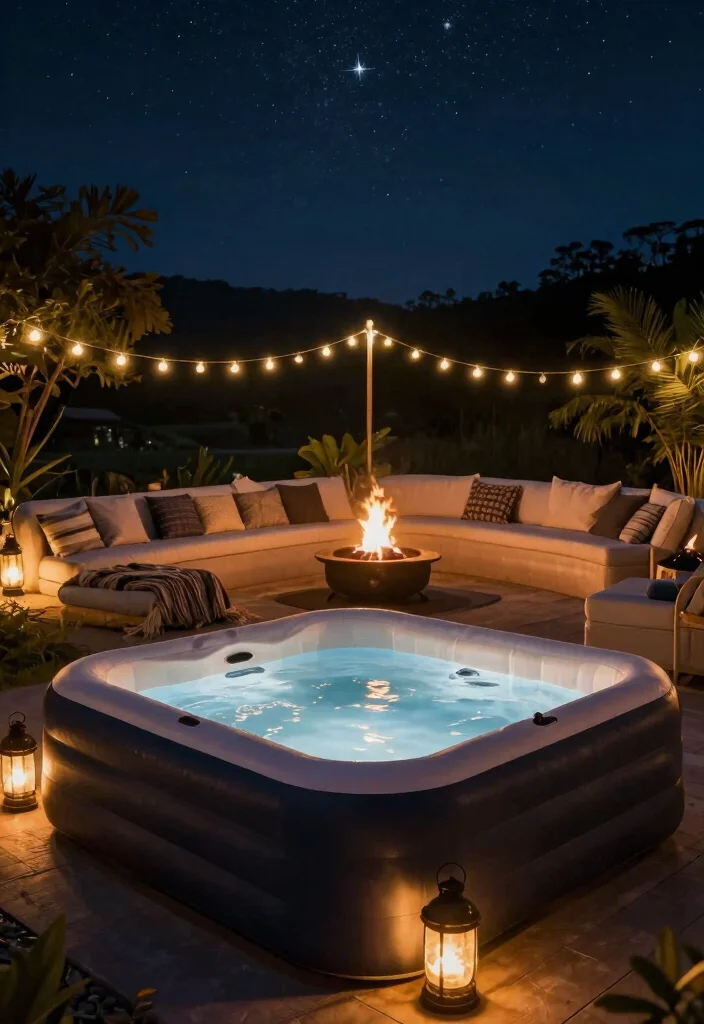 12 Genius Inflatable Hot Tub Ideas (Make it Look Pro!) 60 12 Genius Inflatable Hot Tub Ideas Make it Look Pro 10. Nighttime Oasis 0