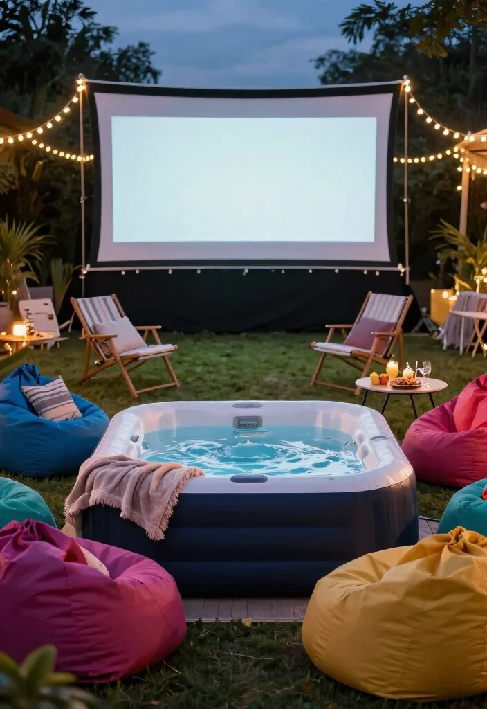 12 Genius Inflatable Hot Tub Ideas (Make it Look Pro!) 46 12 Genius Inflatable Hot Tub Ideas Make it Look Pro 6. Movie Night Setup 0