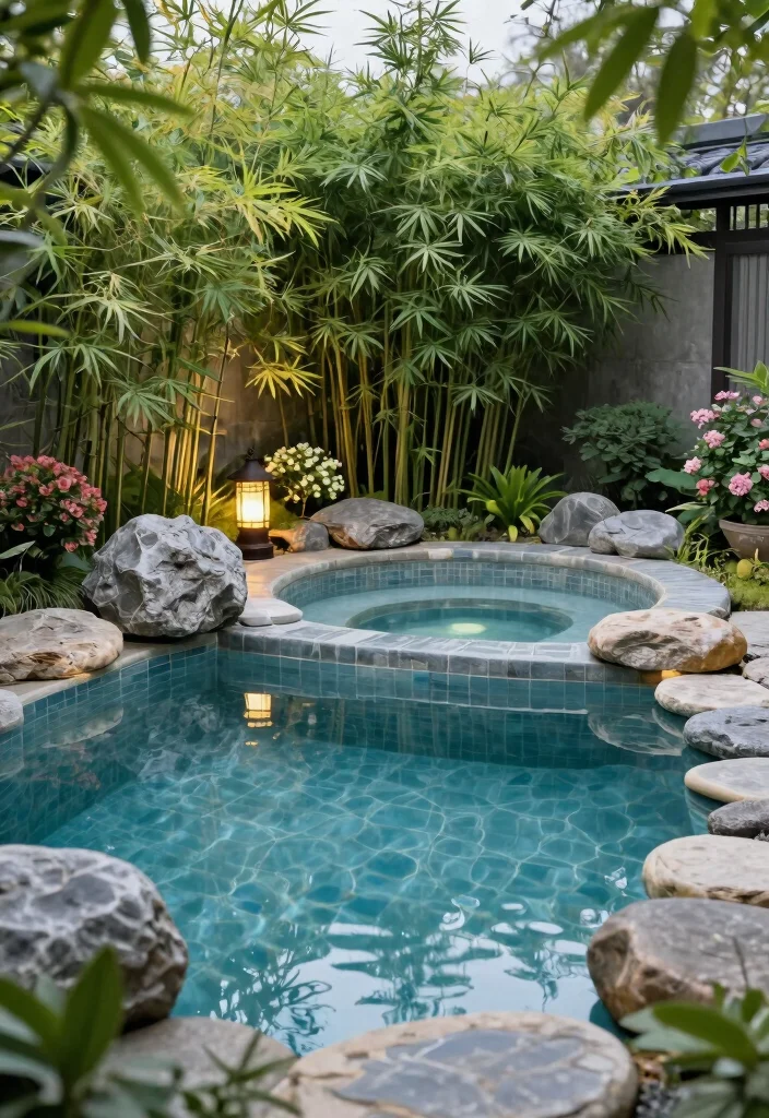 12 Incredible Pool Designs with Integrated Hot Tubs 1. Zen Garden Pool and Hot Tub Combo 0
