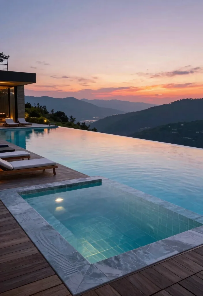 12 Incredible Pool Designs with Integrated Hot Tubs 2. Contemporary Infinity Pool with Hot Tub 0