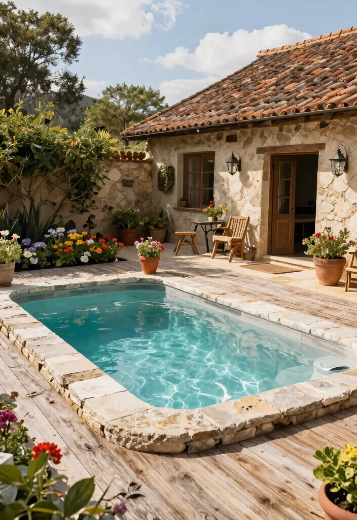 12 Incredible Pool Designs with Integrated Hot Tubs 3. Rustic Farmhouse Pool with Hot Tub 0