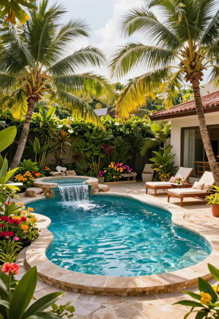 12 Incredible Pool Designs with Integrated Hot Tubs 5. Tropical Oasis Pool with Spa Integration 0