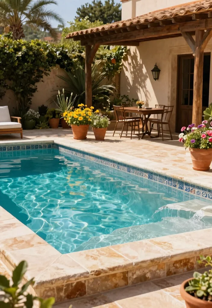 12 Incredible Pool Designs with Integrated Hot Tubs 8. Mediterranean Inspired Pool and Spa 0