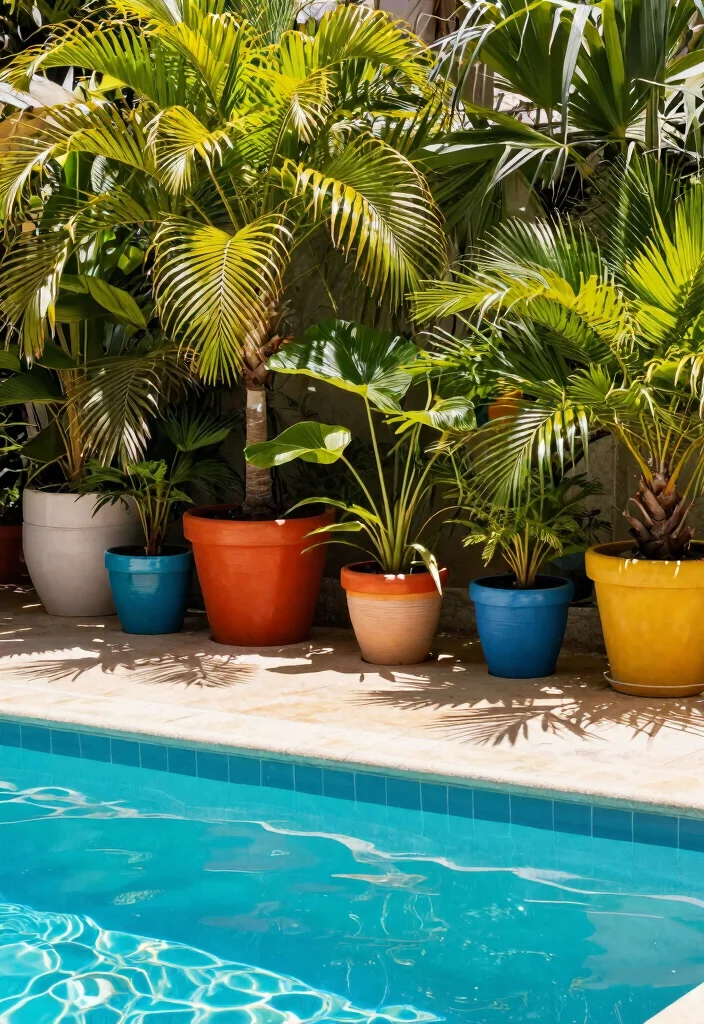 12 Life Changing Above Ground Pool Hacks Must Try 3. Tropical Vibes with Potted Palms 0