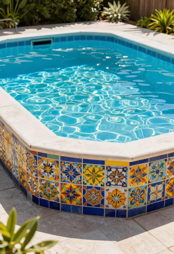 12 Life Changing Above Ground Pool Hacks Must Try 5. Colorful Pool Borders with Tiles 0