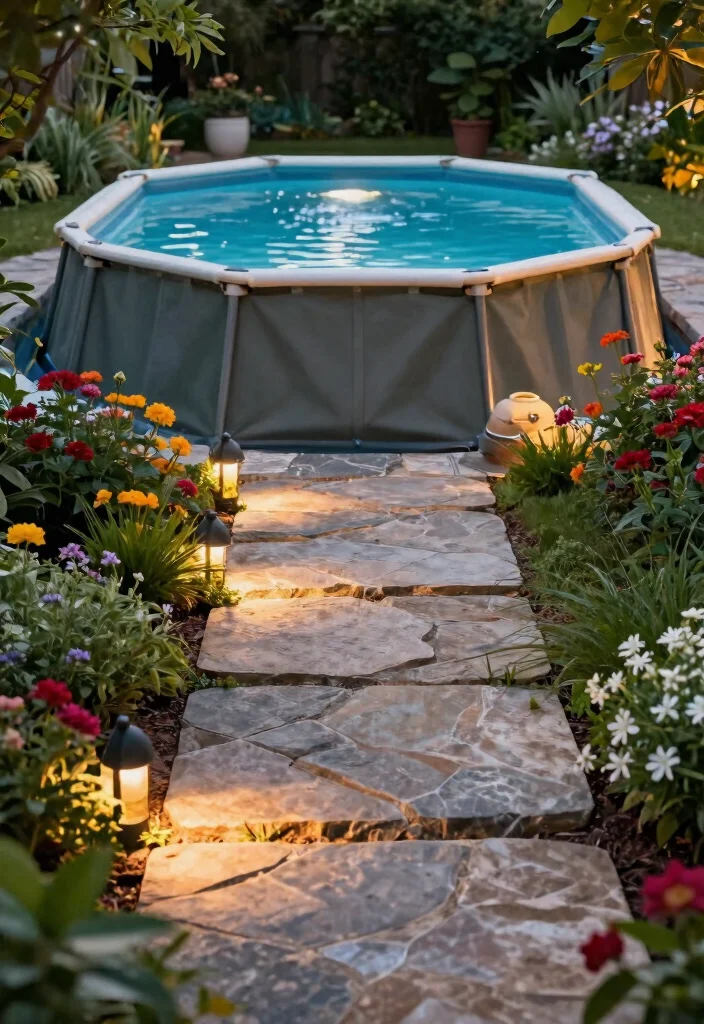 12 Life Changing Above Ground Pool Hacks Must Try 9. Create a Garden Pathway 0