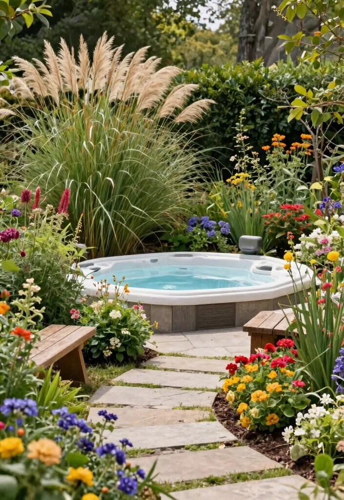 12 Refreshing Outdoor Hot Tub Ideas for Any Climate 12 12 Refreshing Outdoor Hot Tub Ideas for Any Climate 2. Native Plant Landscaping Around Your Hot Tub 0