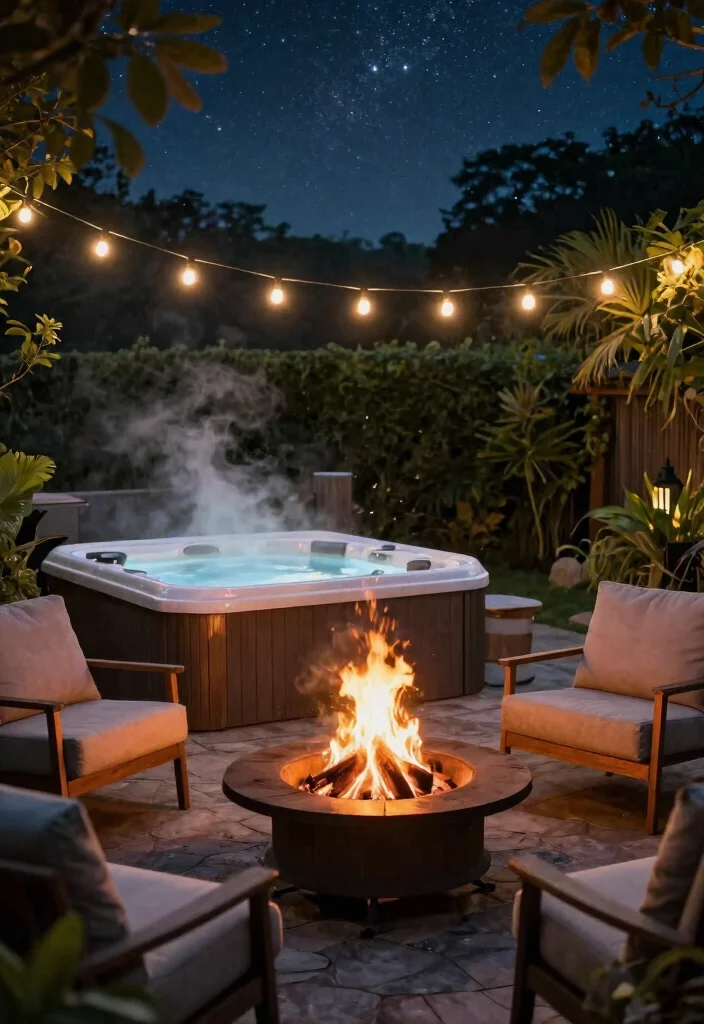 12 Refreshing Outdoor Hot Tub Ideas for Any Climate 39 12 Refreshing Outdoor Hot Tub Ideas for Any Climate 9. Fire Pits for Cozy Evenings 0