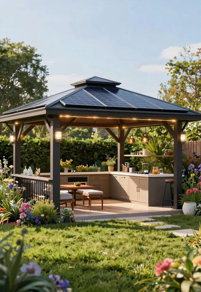 12 Versatile Gazebo Concepts to Elevate Your Outdoor Living 34 12 Versatile Gazebo Concepts to Elevate Your Outdoor Living 4. Garden Gazebo with Solar Panels 0
