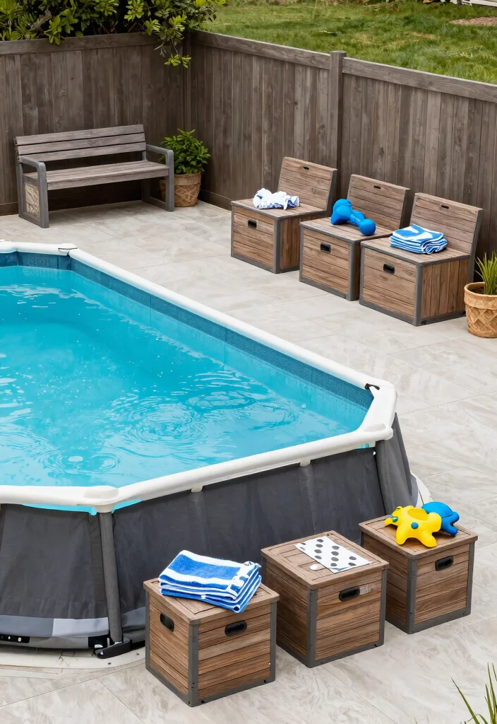 13 Incredible Backyard Pool Designs Above Ground Edition 11. Practical Poolside Storage Solutions 0
