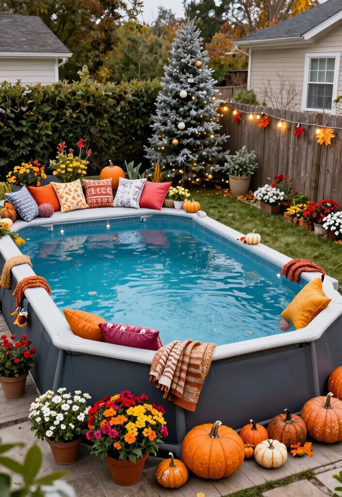 13 Incredible Backyard Pool Designs Above Ground Edition 12. Seasonal Decor for Year Round Enjoyment 0