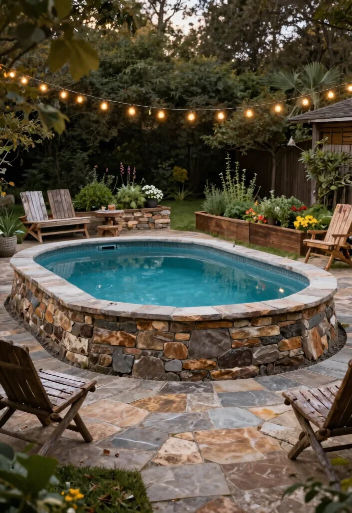 13 Incredible Backyard Pool Designs Above Ground Edition 4. Rustic Charm with Natural Stone 0