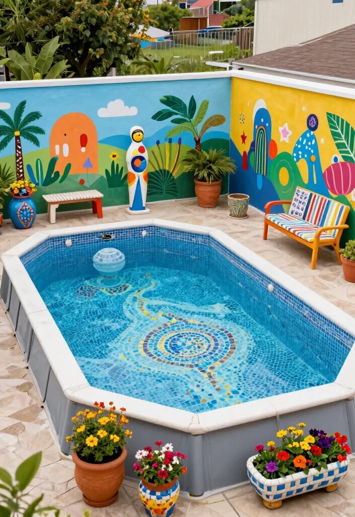 13 Incredible Backyard Pool Designs Above Ground Edition 9. Artistic Poolside Features 0