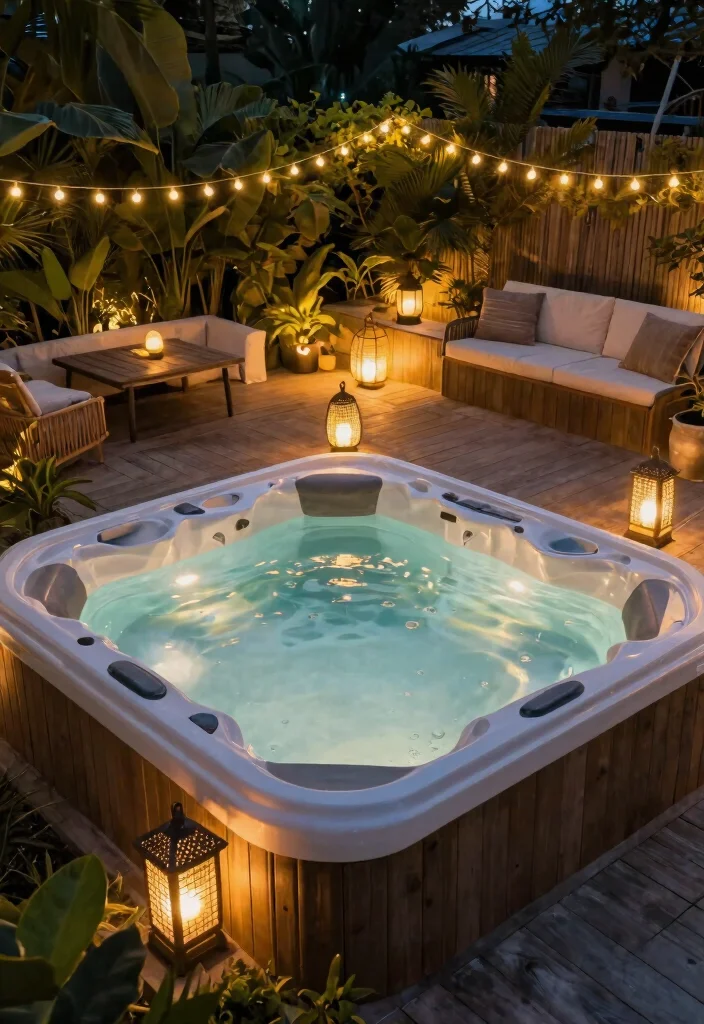 13 Professional Hot Tub Deck Ideas for a Sturdy Base 13. Artistic Lighting Solutions 0