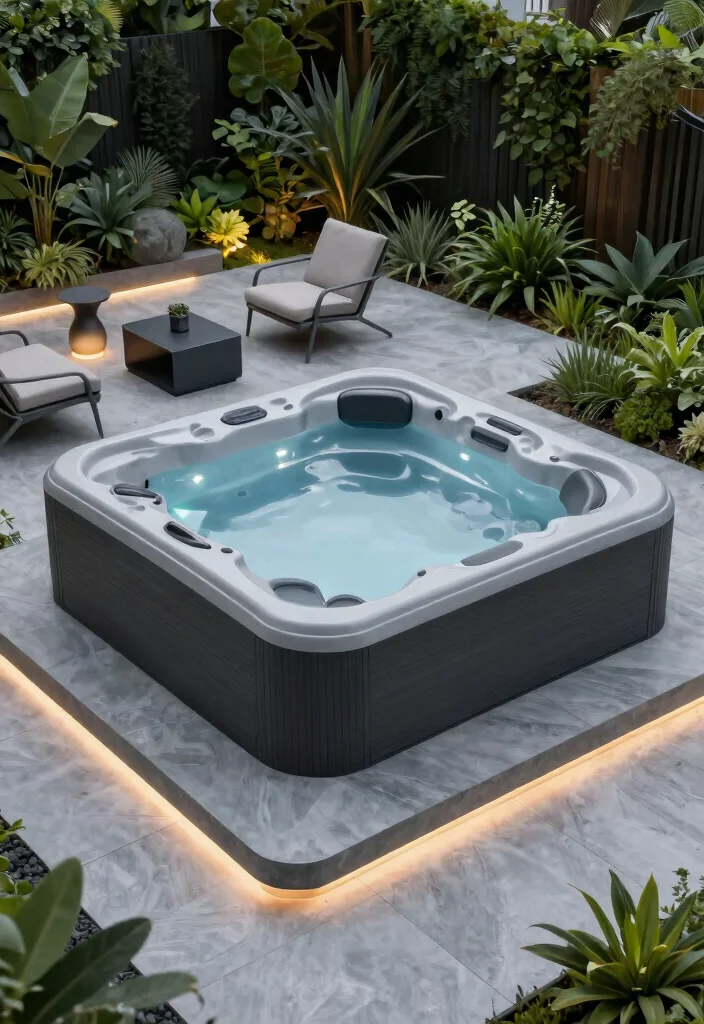 13 Professional Hot Tub Deck Ideas for a Sturdy Base 2. Contemporary Composite Decking 0