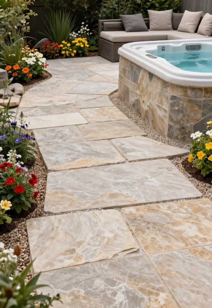 13 Professional Hot Tub Deck Ideas for a Sturdy Base 3. Elegant Stone Pavers 0