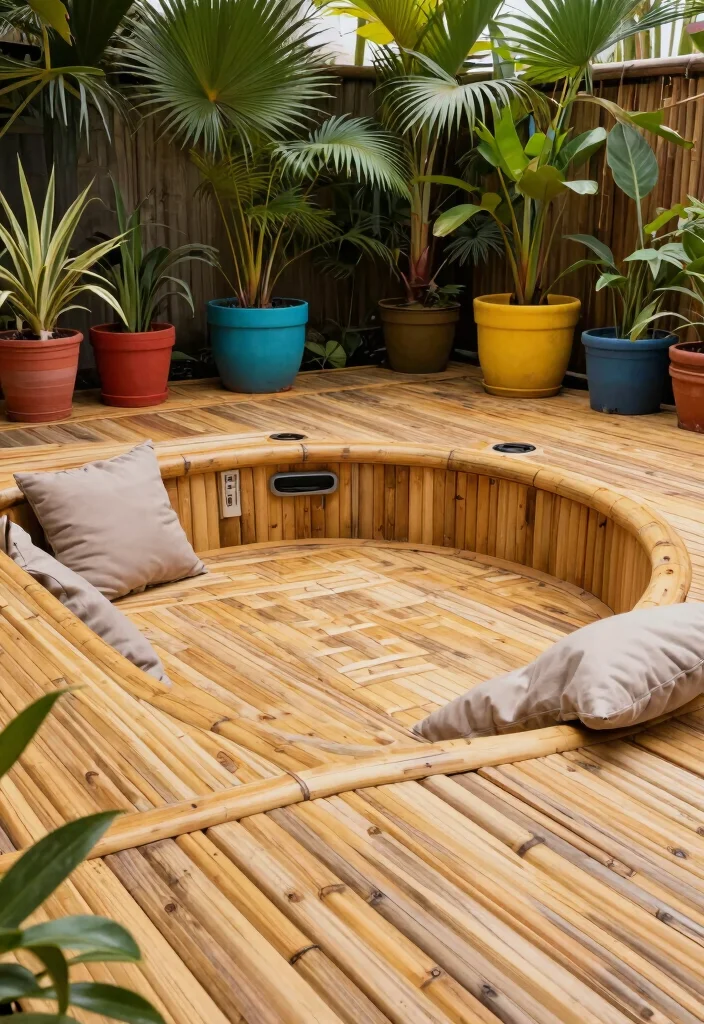 13 Professional Hot Tub Deck Ideas for a Sturdy Base 4. Eco Friendly Bamboo Decking 0