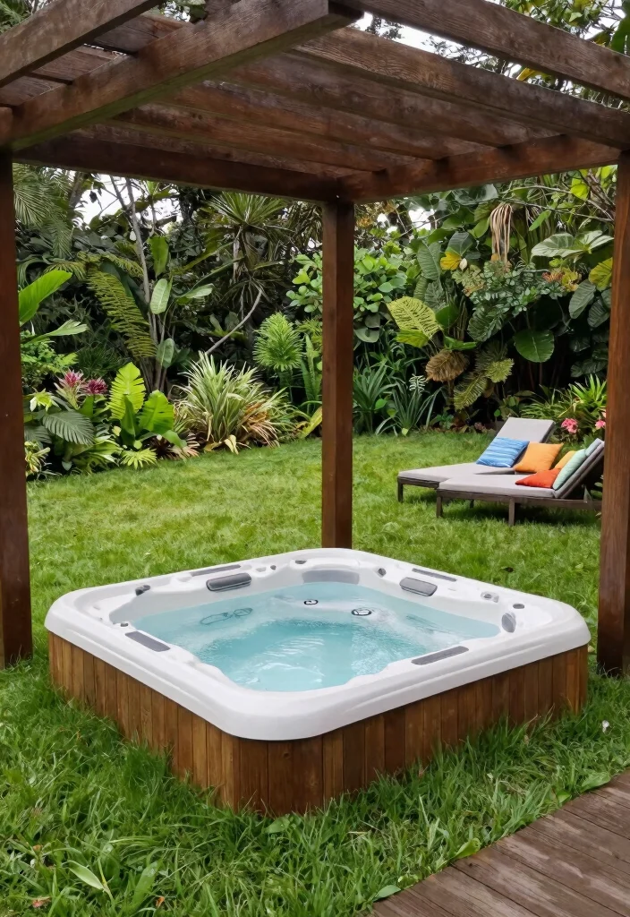 13 Professional Hot Tub Deck Ideas for a Sturdy Base 5. Natural Grass Seating 0