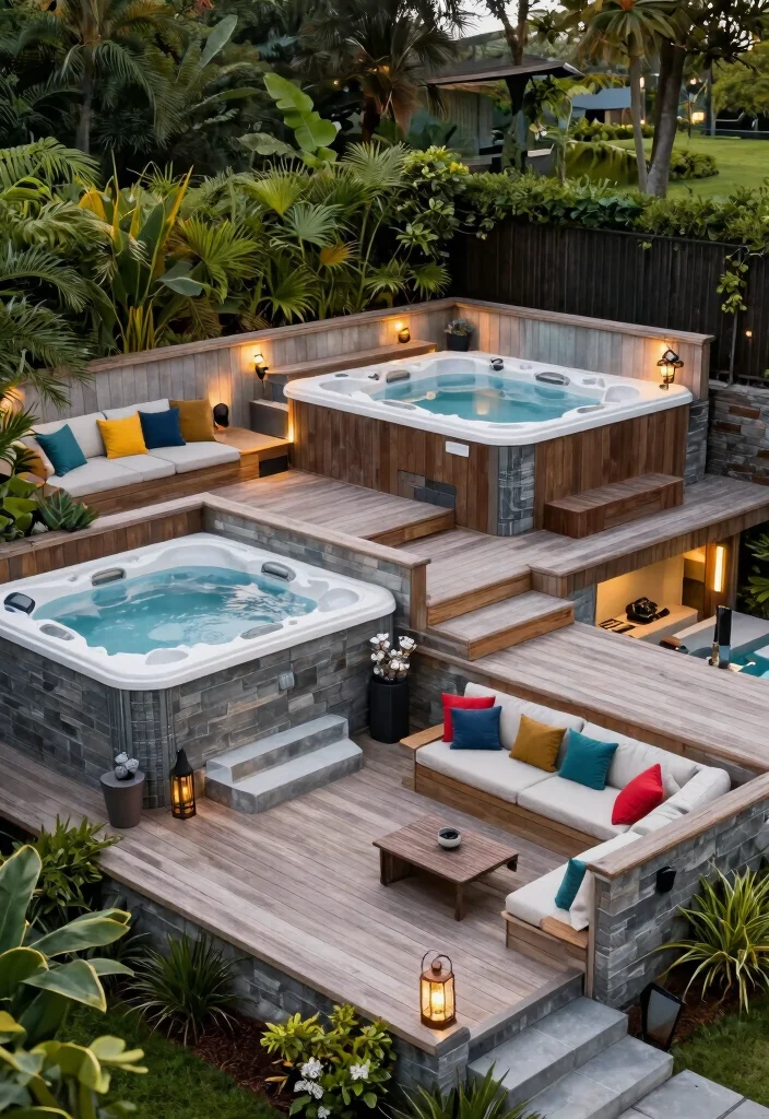 13 Professional Hot Tub Deck Ideas for a Sturdy Base 6. Multilevel Decking 0
