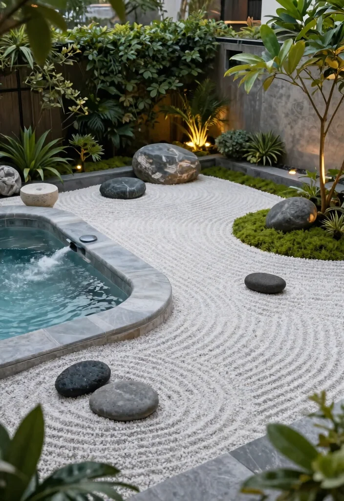 13 Professional Hot Tub Deck Ideas for a Sturdy Base 9. Zen Garden Elements 0