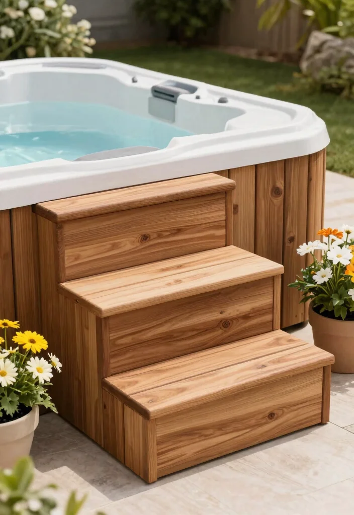 15 Cool Hot Tub Accessories Ideas for More Fun 9. Customized Hot Tub Steps 0