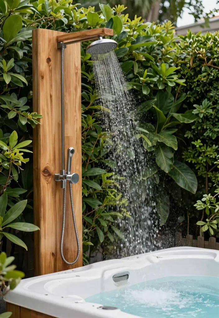 15 Creative Hot Tub Ideas to Upgrade Your Home Spa 12. Outdoor Shower Addition 0