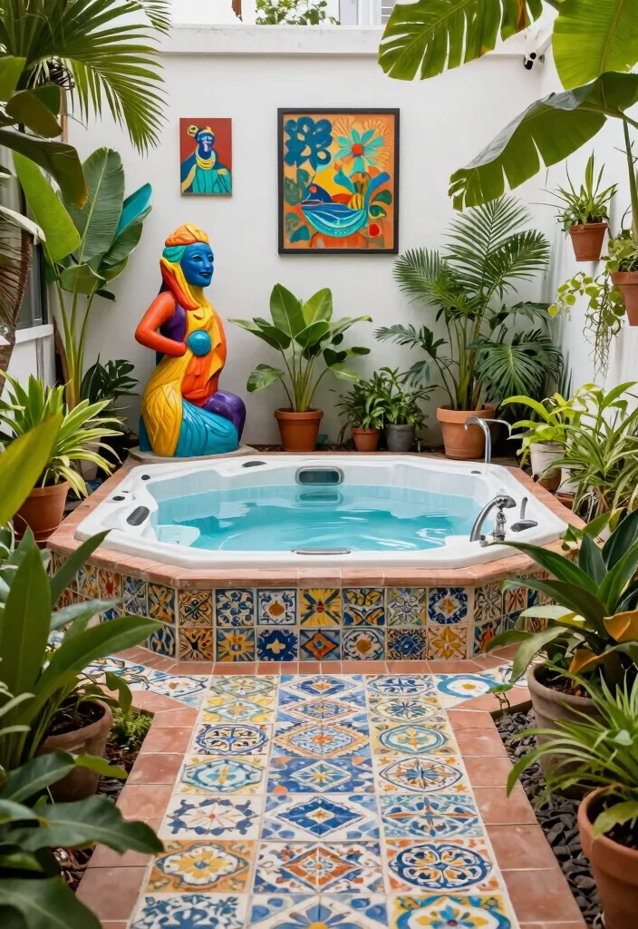 15 Creative Hot Tub Ideas to Upgrade Your Home Spa 13. Artistic Elements 0