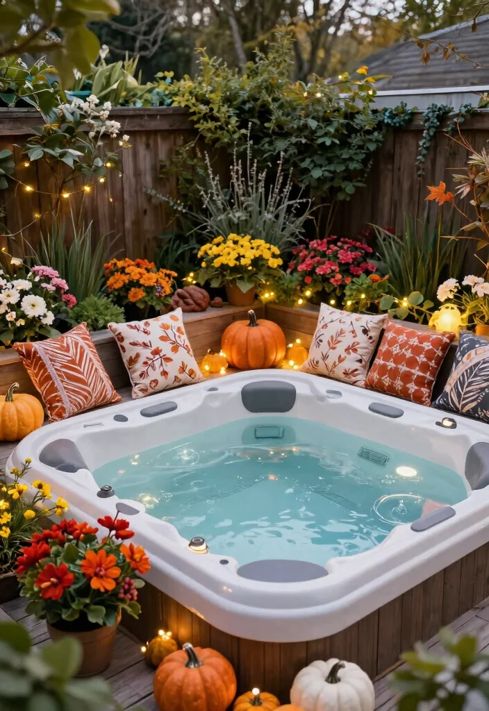 15 Creative Hot Tub Ideas to Upgrade Your Home Spa 7. Seasonal Decor for Your Oasis 0