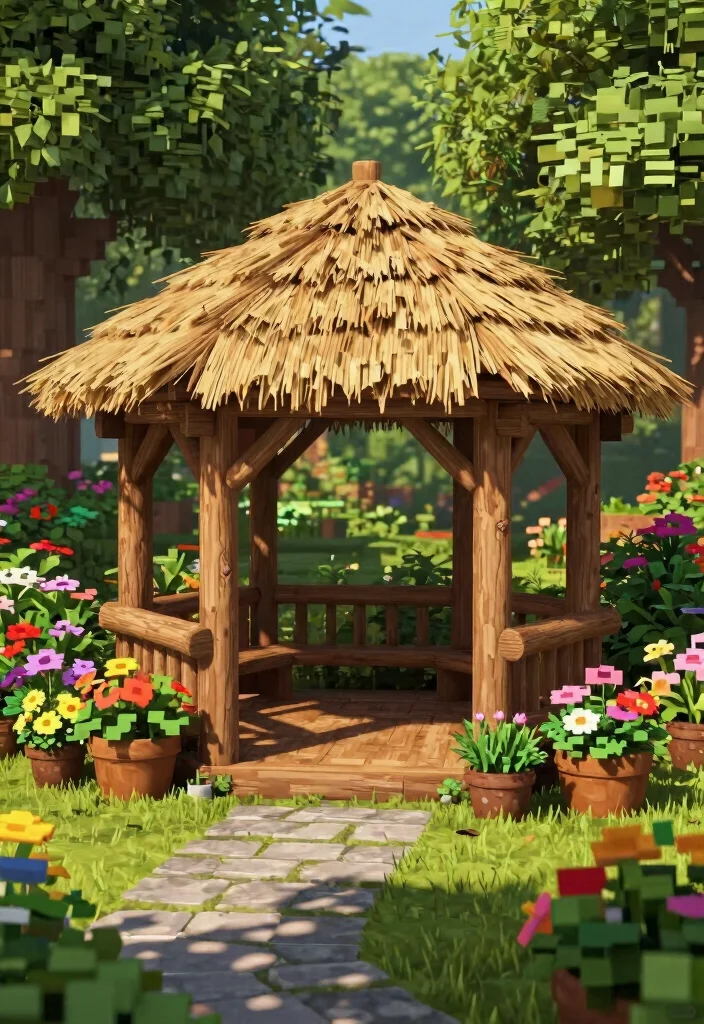 15 Creative Minecraft Gazebo Ideas for Your Virtual World 1. Rustic Wooden Gazebo 0