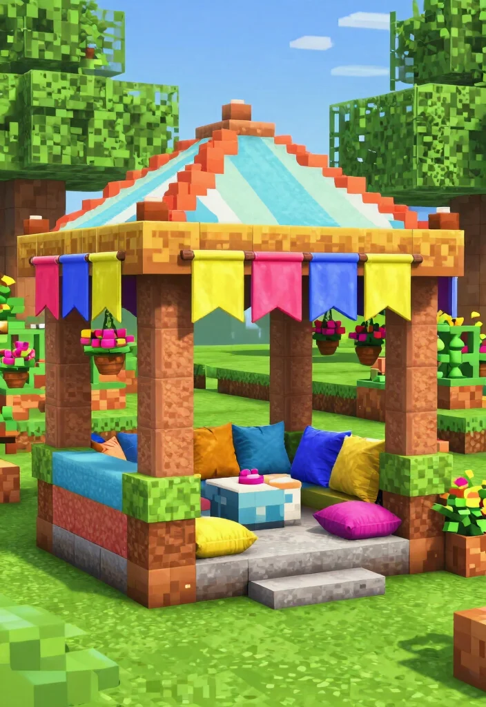 15 Creative Minecraft Gazebo Ideas for Your Virtual World 14. Colorful Layered Gazebo 0