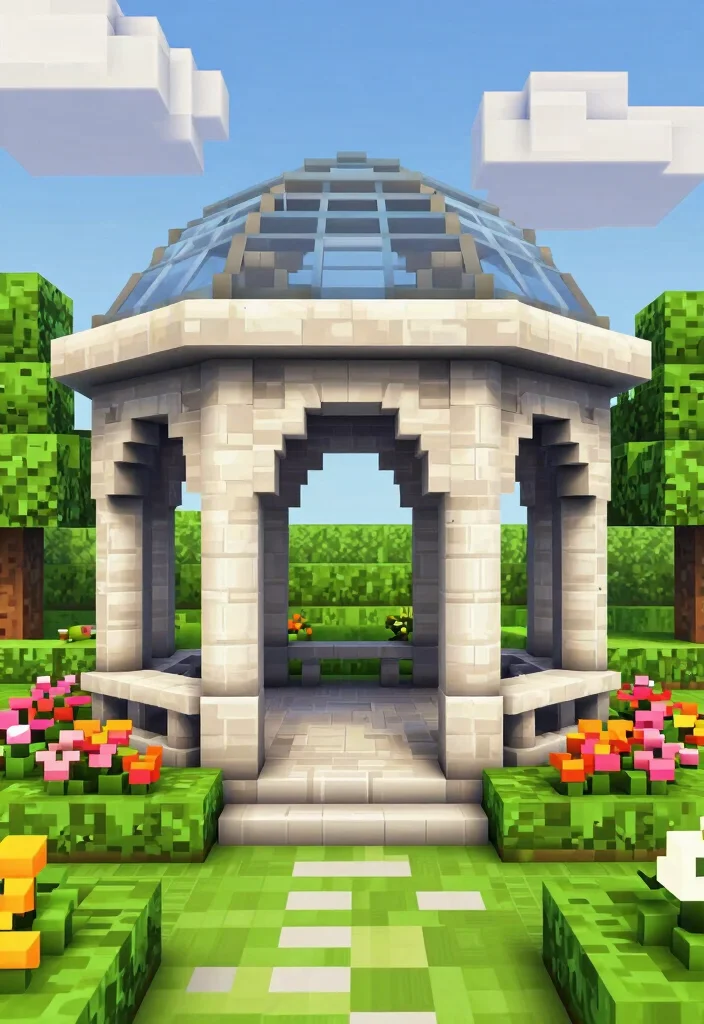 15 Creative Minecraft Gazebo Ideas for Your Virtual World 2. Elegant Stone Gazebo 0