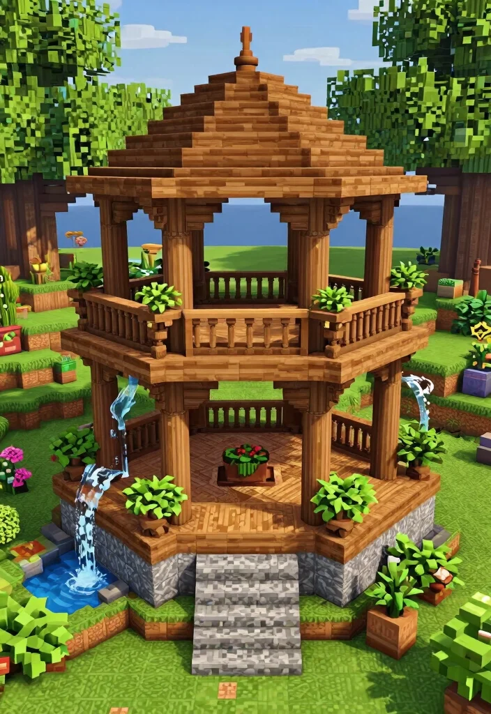 15 Creative Minecraft Gazebo Ideas for Your Virtual World 9. Multi Level Gazebo 0