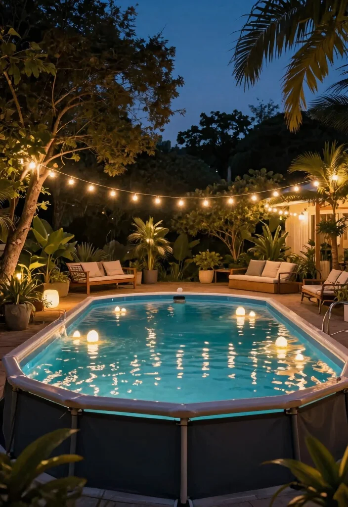 15 Genius DIY Above Ground Pool Ideas On a Budget 6. Decorative Pool Lighting 0