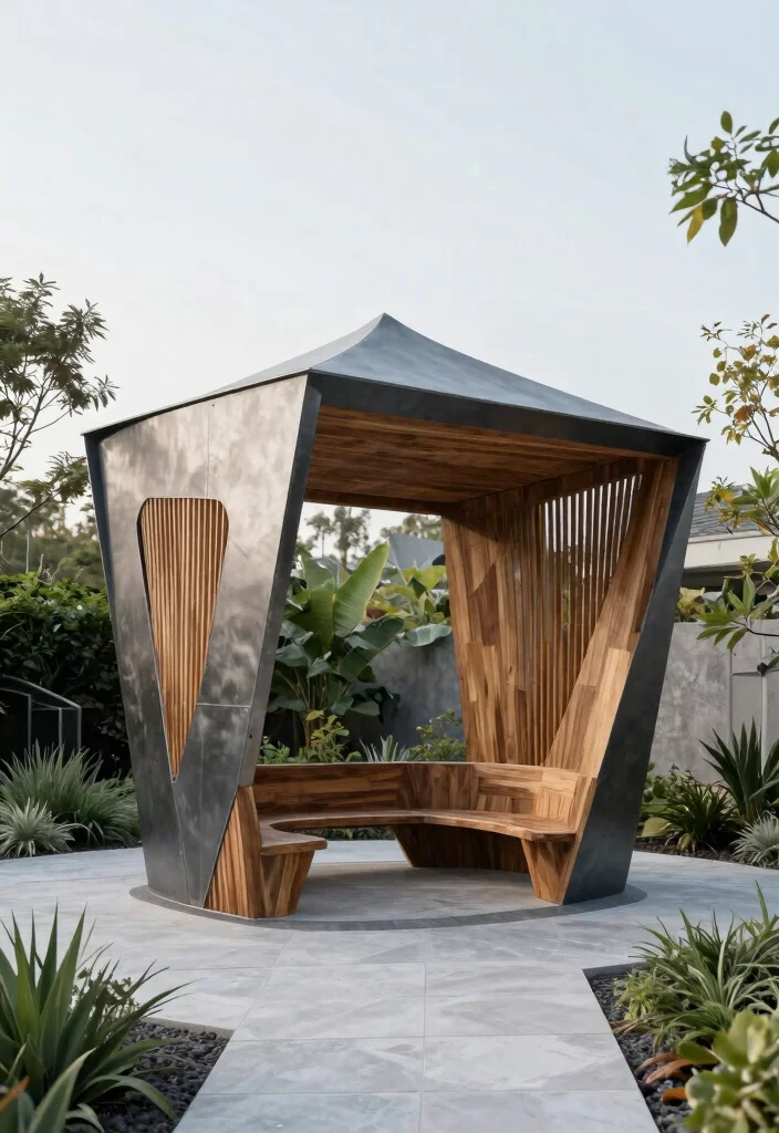 15 Inspiring Gazebo Ideas Backyard Lovers Will Obsess Over 10. Artistic Gazebo with Unique Shapes 0