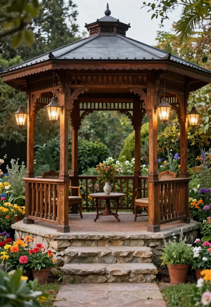 15 Inspiring Gazebo Ideas Backyard Lovers Will Obsess Over 7. Vintage Gazebo with a Stone Base 0