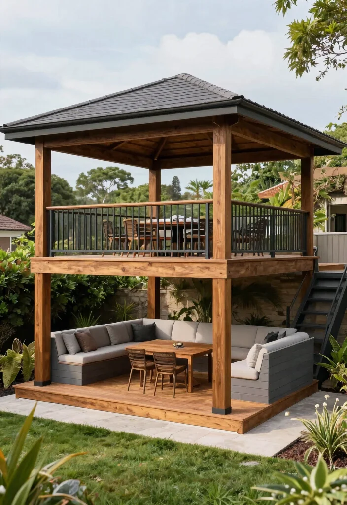 15 Inspiring Gazebo Ideas Backyard Lovers Will Obsess Over 8. Multi Level Gazebo with Decking 0