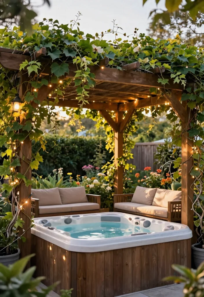 15 Relaxing Hot Tub Ideas Backyard Owners Adore 11. Pergola with Climbing Vines 0
