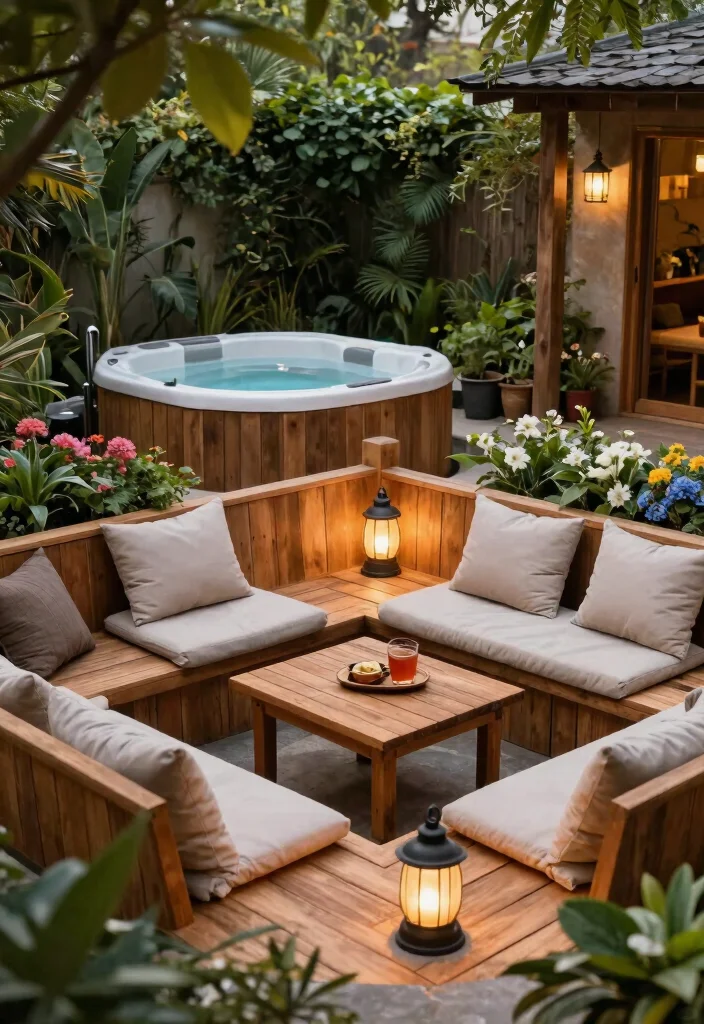 15 Relaxing Hot Tub Ideas Backyard Owners Adore 14. Cozy Outdoor Lounge 0