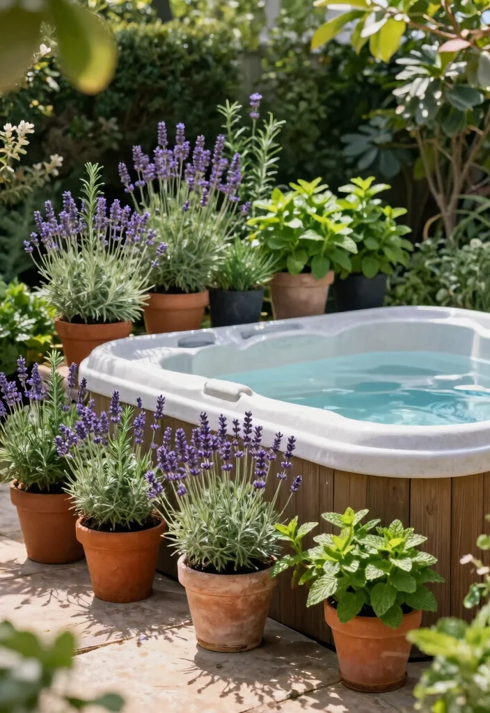 15 Relaxing Hot Tub Ideas Backyard Owners Adore 8. Aromatic Herb Garden 0