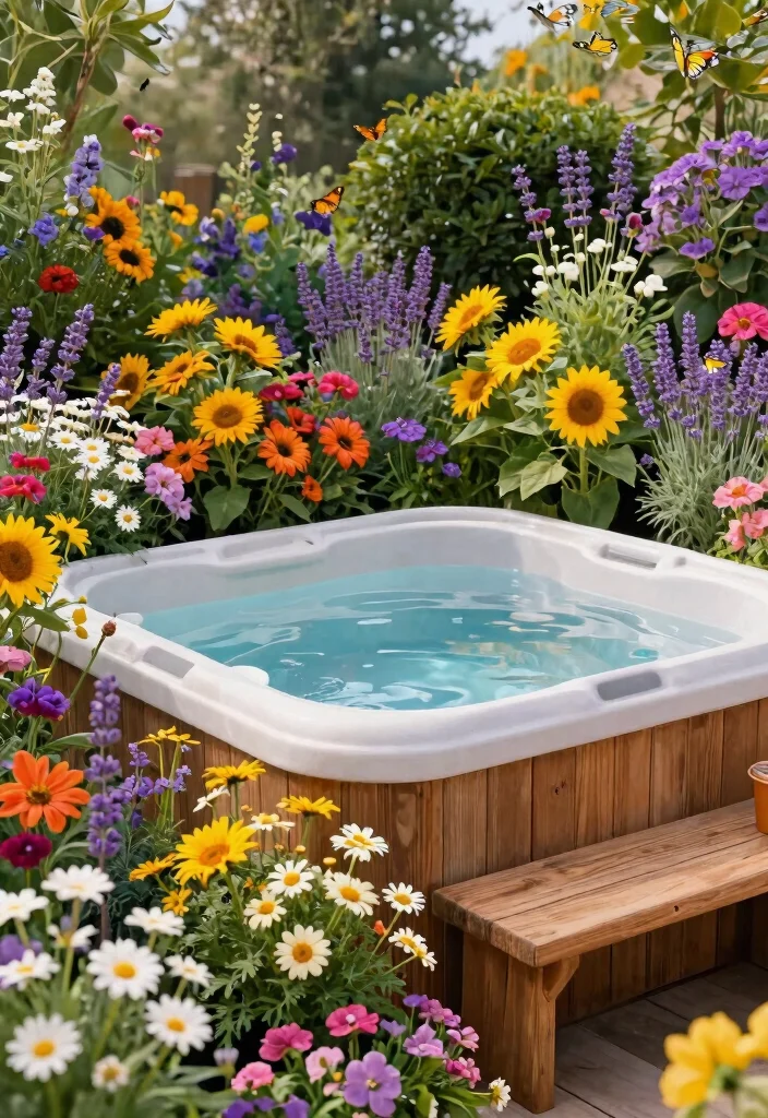 15 Relaxing Hot Tub Ideas Backyard Owners Adore 9. Colorful Flower Borders 0