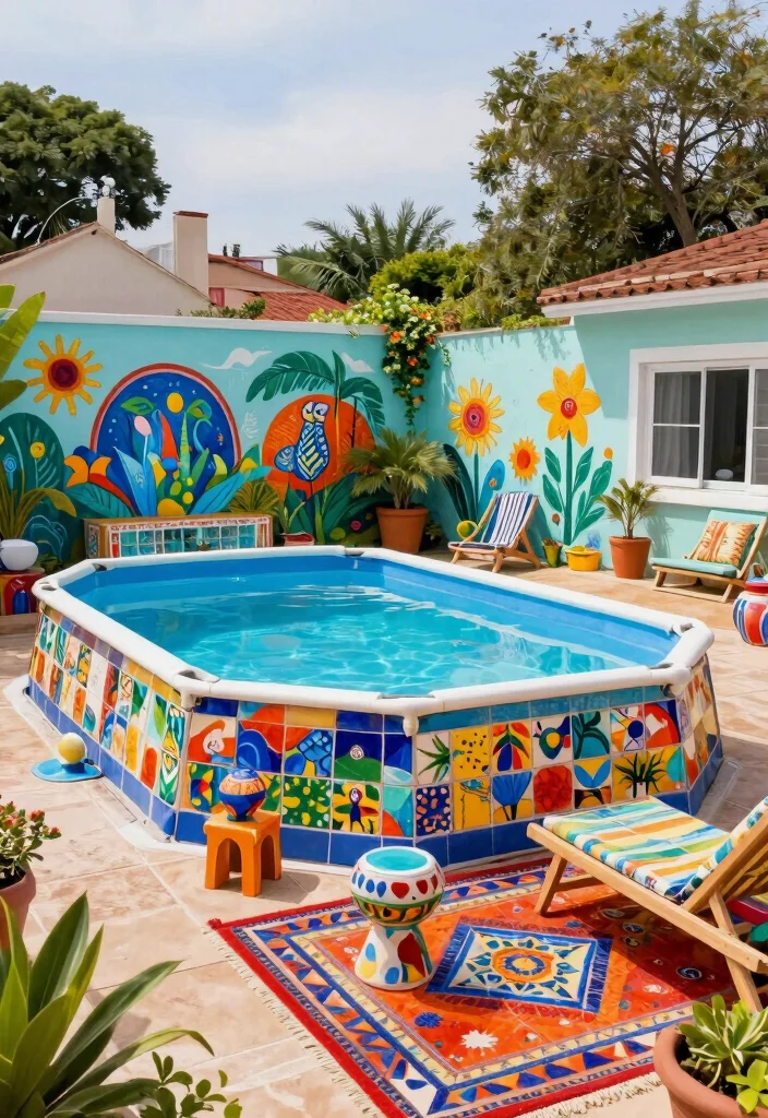17 Dreamy Above Ground Pool Ideas for a Backyard Oasis 12. Artistic Palette 0