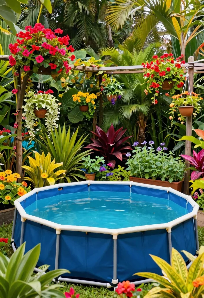17 Dreamy Above Ground Pool Ideas for a Backyard Oasis 16. Colorful Plant Paradise 0
