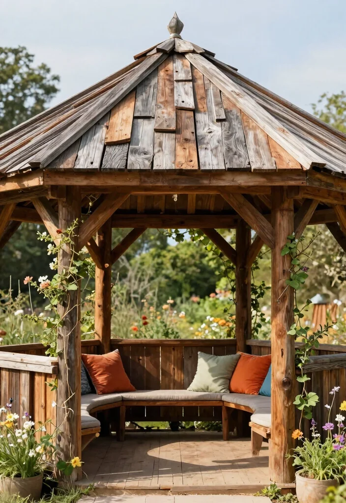 5 Clever DIY Gazebo Top Ideas to Save Your Old Structure 1. Reclaimed Wood Roof 0
