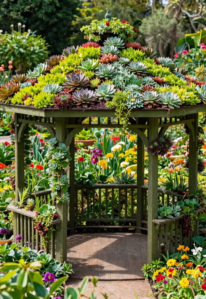 5 Clever DIY Gazebo Top Ideas to Save Your Old Structure 3. Green Roof with Succulents 0
