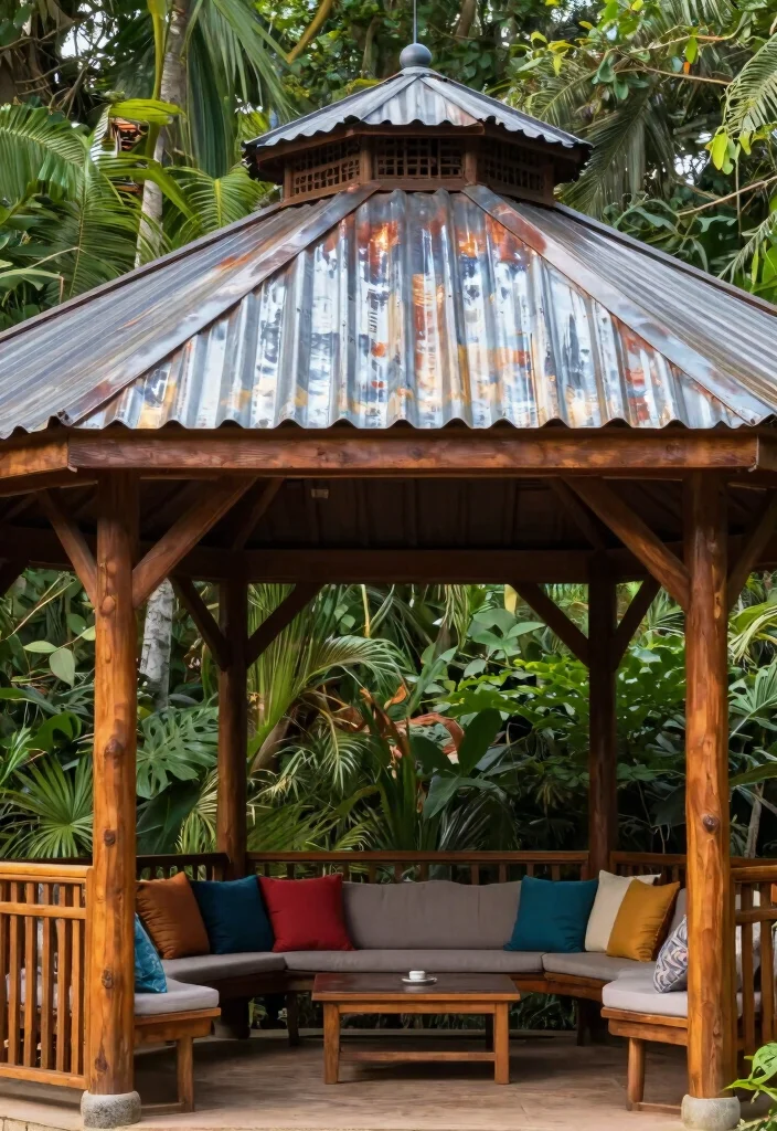 5 Clever DIY Gazebo Top Ideas to Save Your Old Structure 4. Metal Roofing with Antique Flair 0