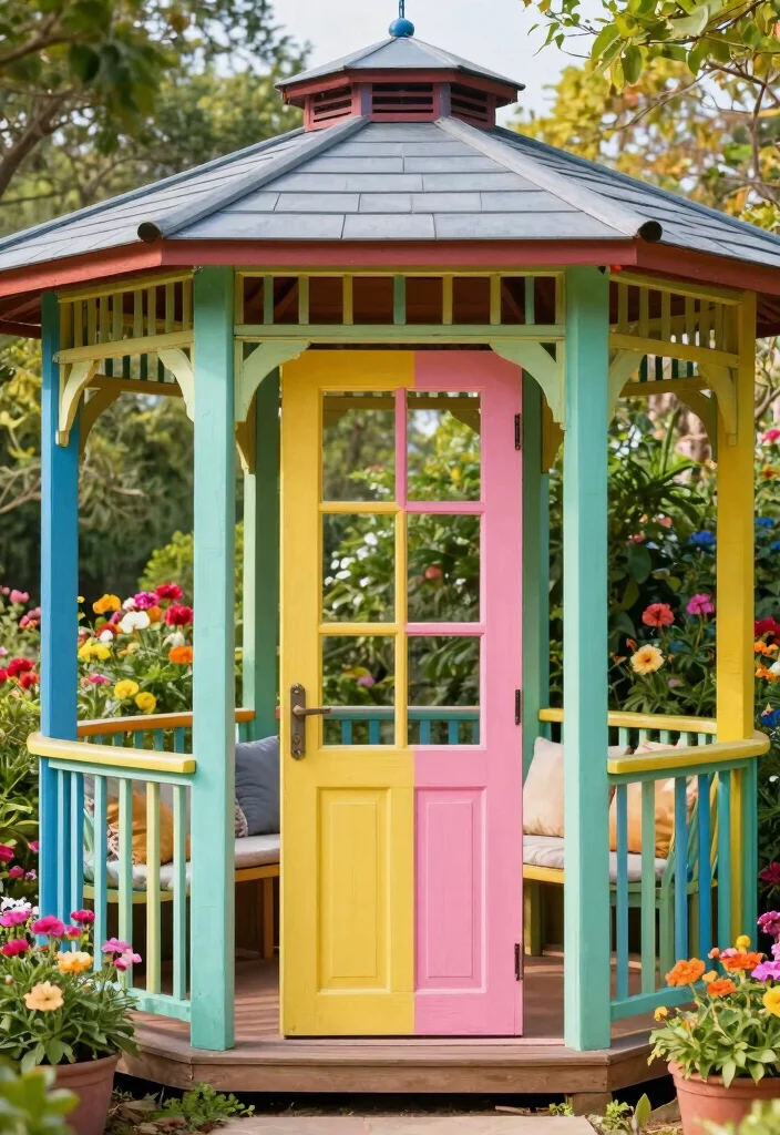 5 Clever DIY Gazebo Top Ideas to Save Your Old Structure 5. Vintage Door Overhead 0