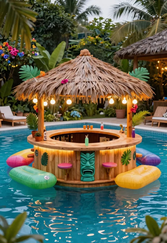 5 Exotic Above Ground Pool Tiki Bar Ideas Tropical Vibes 3. Floating Tiki Bar Innovation on Water 0
