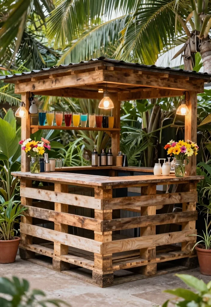 5 Exotic Above Ground Pool Tiki Bar Ideas Tropical Vibes 4. Rustic Charm Pallet Bar Design 0