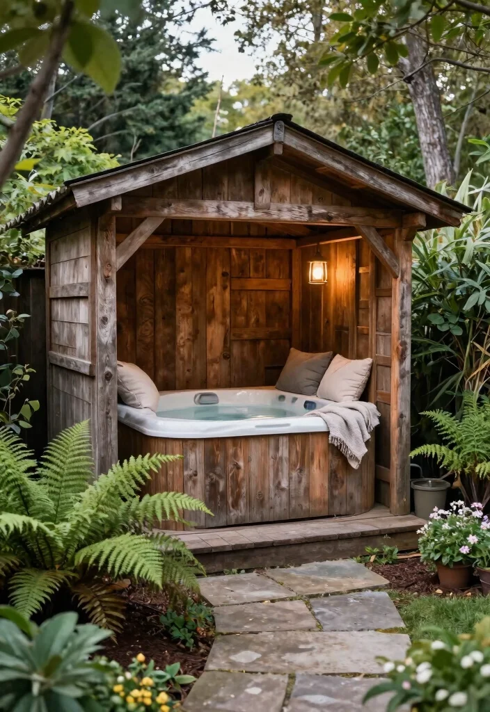 5 Secret Shed Hot Tub Ideas for a Private Getaway 1. Rustic Wooden Shed Escape 0